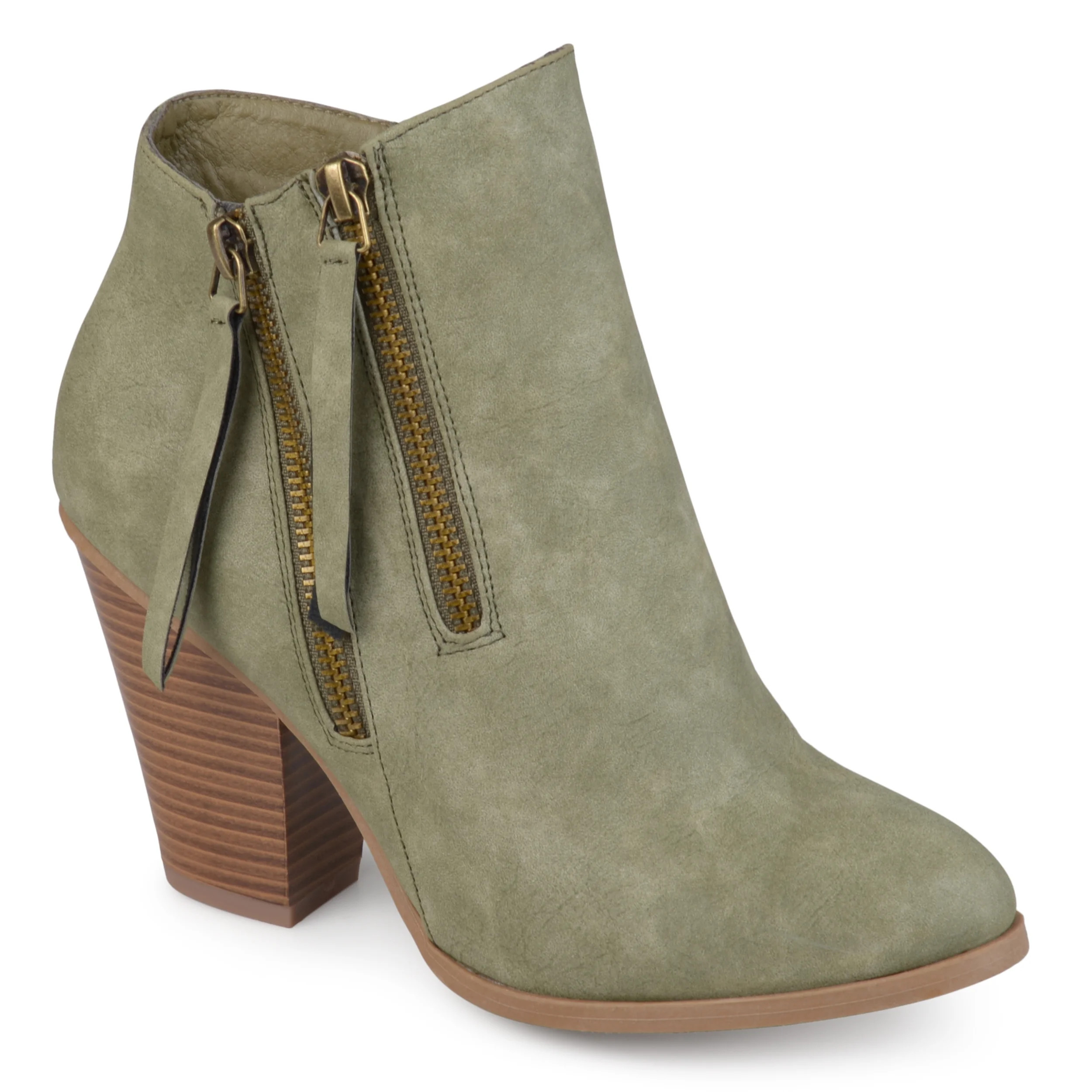 Brinley Co. Women's Faux Suede Stacked Wood Heel Double Zipper Booties | Walmart (US)