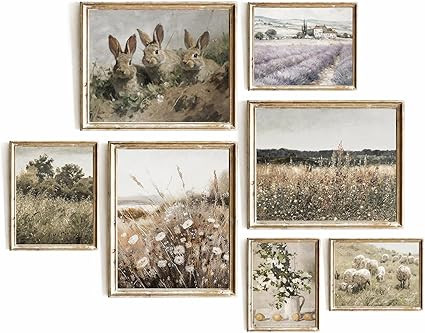 FYSUIMU 7Pcs Easter Wall Art Prints Vintage Bunny Rabbit Wildflower Art Poster Farmhouse Spring W... | Amazon (US)