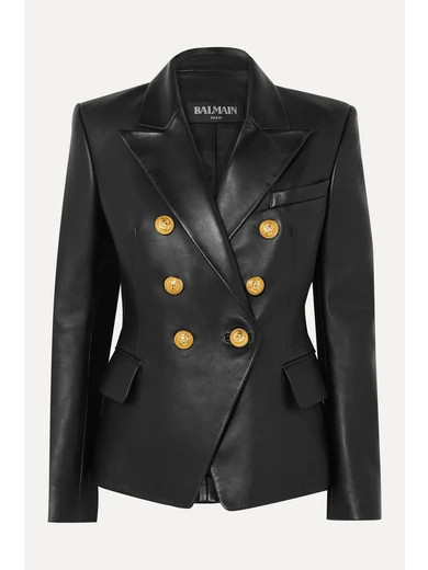 Balmain - Double-breasted Leather Blazer - Black | NET-A-PORTER (US)