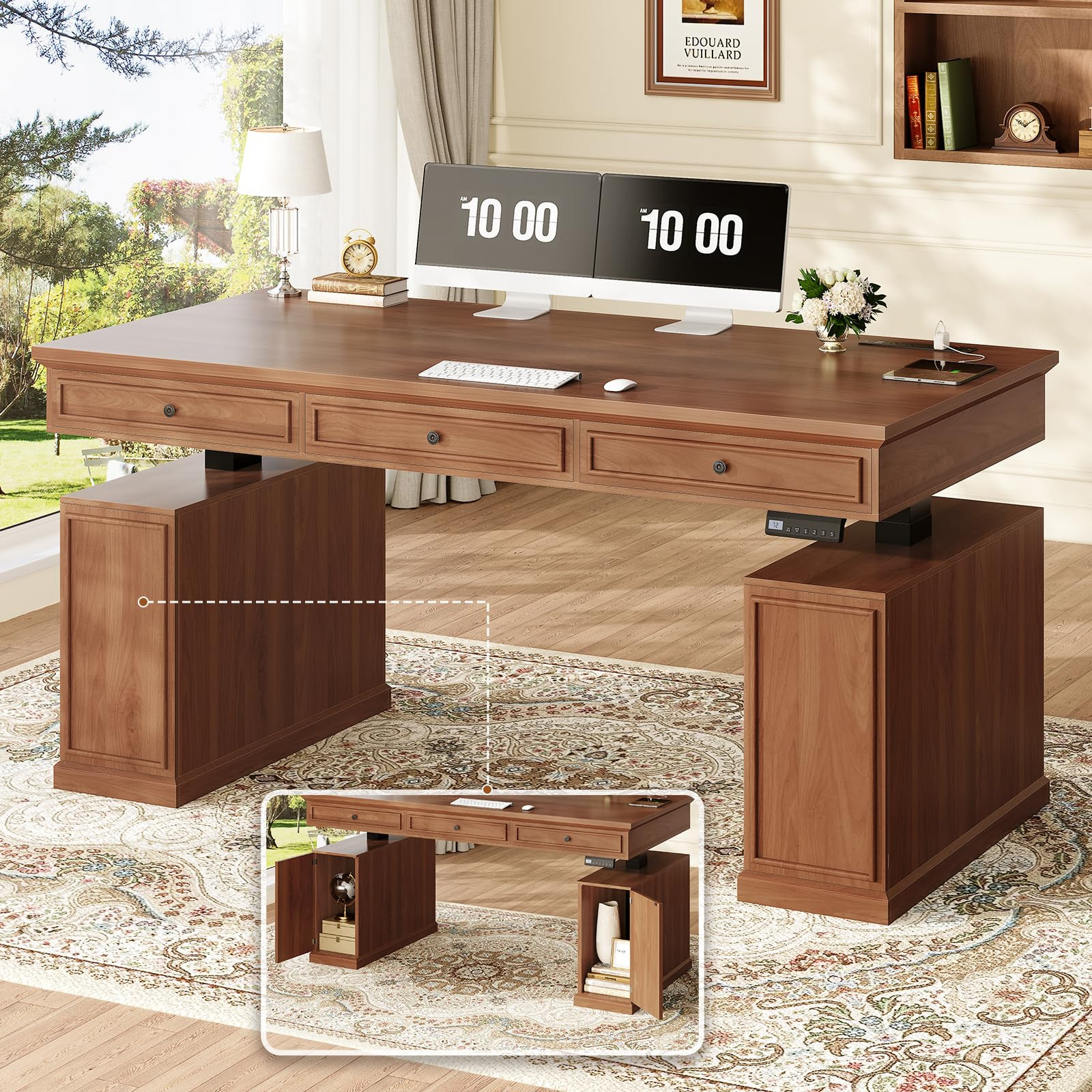 SEDETA Farmhouse Electric Standing Desk with 3 Drawers, 55.1" Height Adjustable Executive Office ... | Amazon (US)