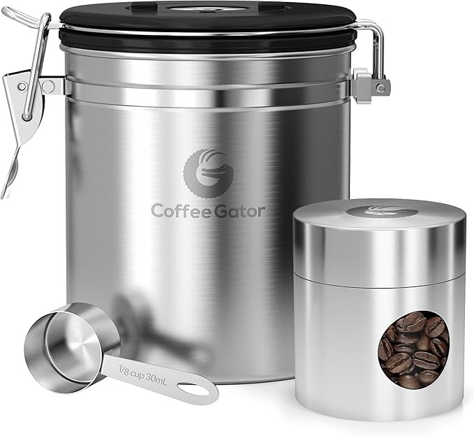 Coffee Gator Coffee Canister, Airtight 16oz Stainless Steel and 4oz Borosilicate Glass Jar Travel... | Amazon (US)