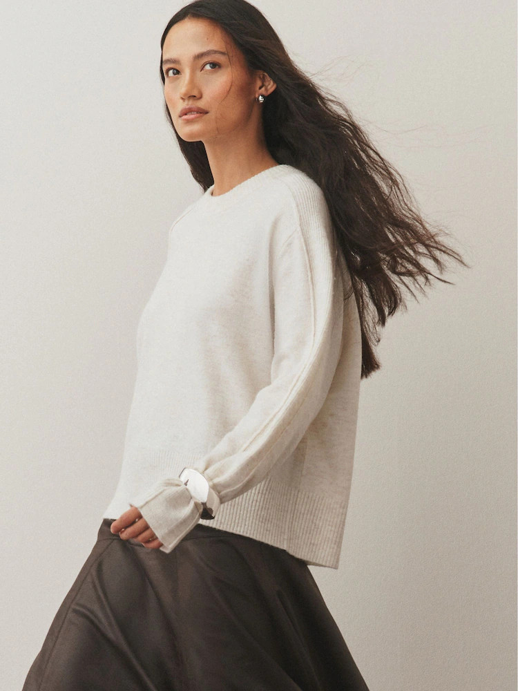 Buy Ecru Crew Neck Knitted Jumper with Wool from Next United Arab Emirates | Next UAE