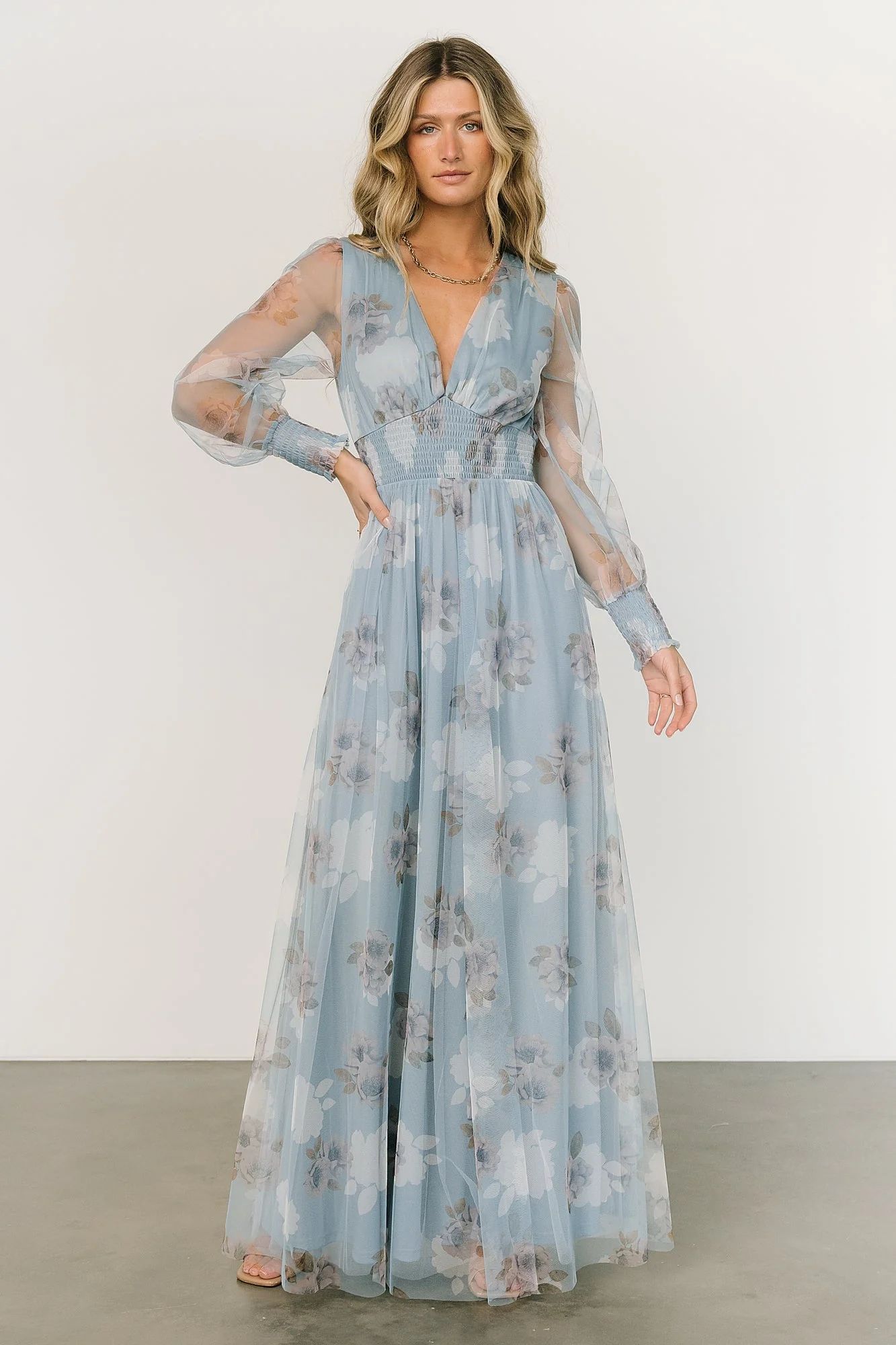 Layla Tulle Maxi Dress | Blue + Golden Floral | Baltic Born