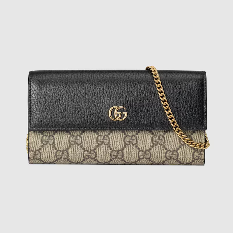 GUCCI GG Marmont Bi-color Wallet On Chain, Beige, GG Canvas | Gucci (US)