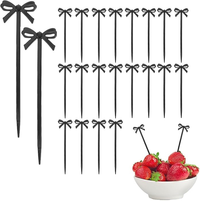 60pcs Black Bow Cocktail Picks,Plastic Bow Decor Fruit Fork Bow Drink Stirrers Black Bow Cupcake ... | Amazon (US)