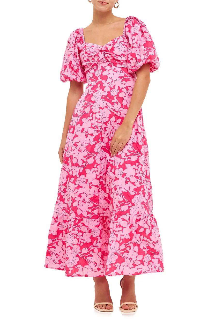 Floral Puff Sleeve Tie Back Maxi Dress | Nordstrom