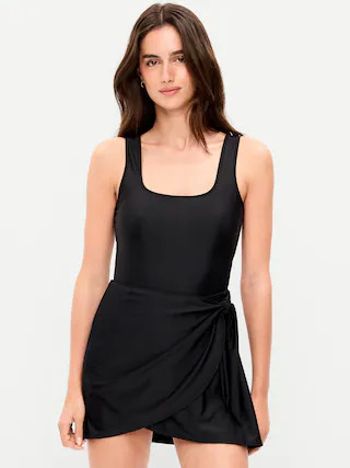 Pique Side-Tie Swim Dress | Old Navy (US)