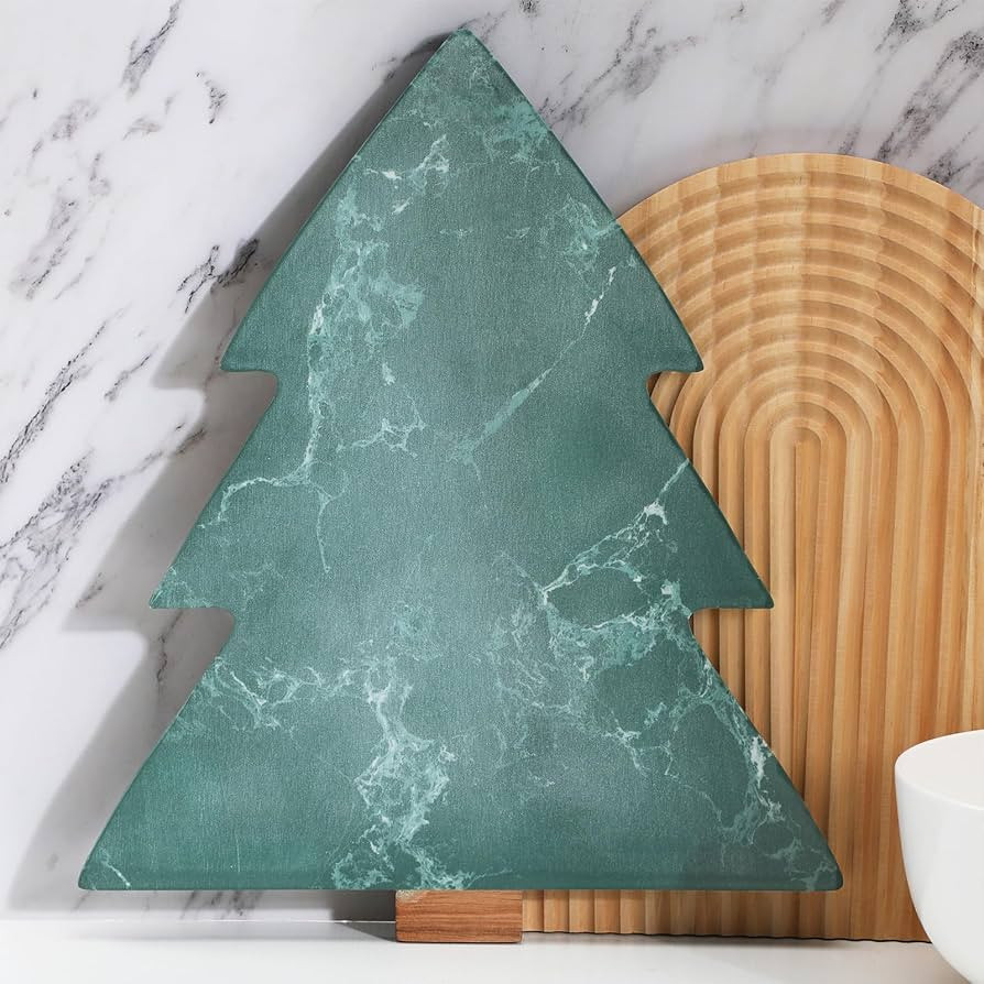 Green Xmas Tree Marble Cheese Board Charcuterie Cutting Tray Marble Serving Decorative for Decora... | Amazon (US)