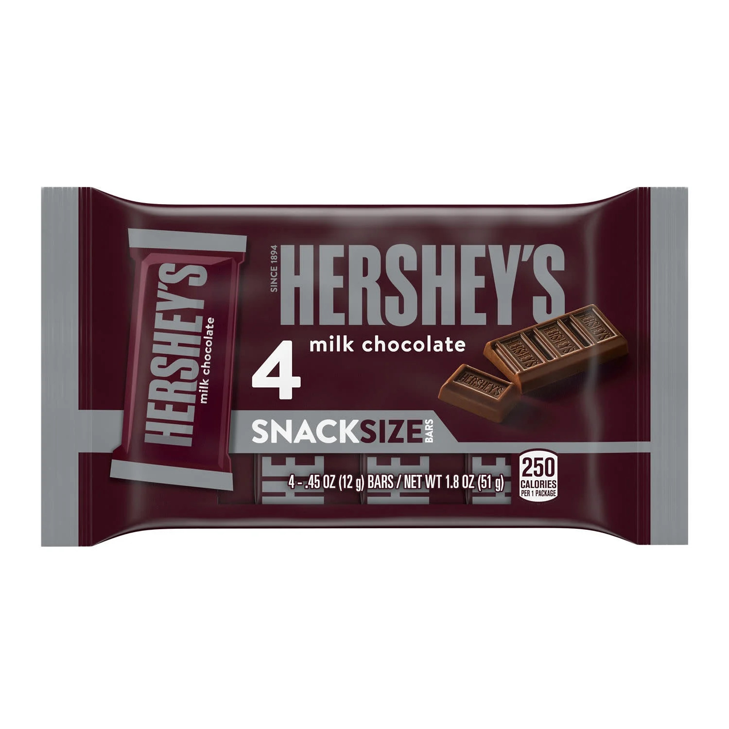 HERSHEY'S Milk Chocolate Snack Size, Candy Bars, 0.45 oz (4 Count) | Walmart (US)