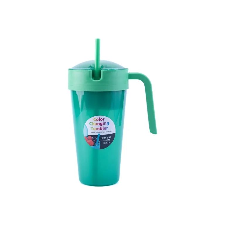 Mainstays 24 oz Plastic Snack Tumbler with Straw, Green, Color Changing, Includes Snack Compartme... | Walmart (US)