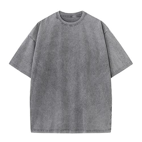 KEEPSHOWING Men's Cotton T-Shirts Oversized Unisex Short Sleeves Casual Loose Wash Solid Basic Tee Tops(A-Grey 2XL) | Amazon (US)