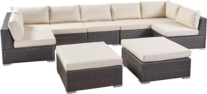 Christopher Knight Home Tom Rosa Outdoor 7 Seater Wicker Sectional Sofa Set, Multibrown with Beig... | Amazon (US)