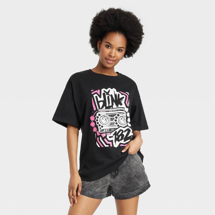 Women's Blink 182 Oversized Short Sleeve Graphic T-Shirt - Black | Target