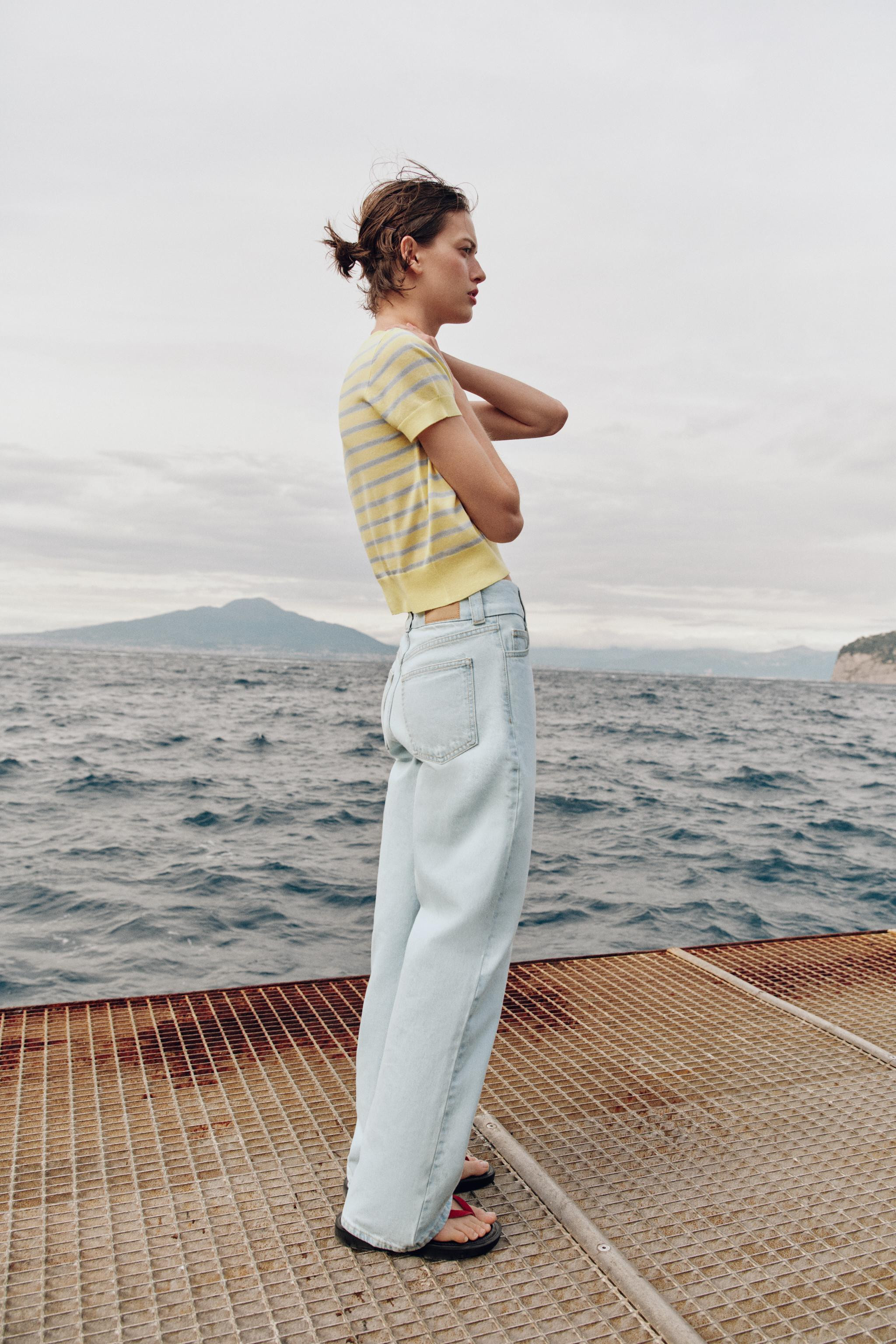 STRIPED SHORT SLEEVE KNIT SWEATER | Zara US