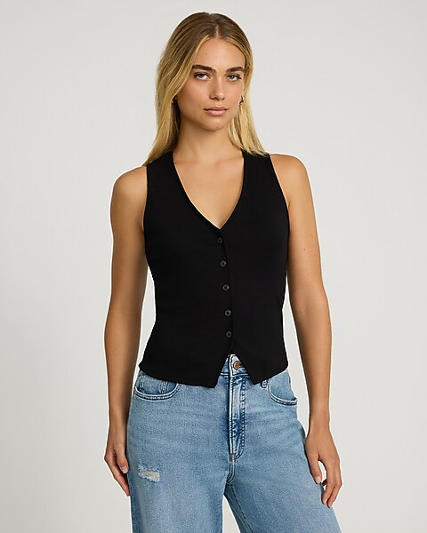 Ribbed Button Front Knit Vest | Express