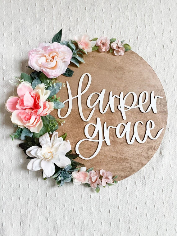 Custom Wood baby Name Sign  24 Round Sign  Faux | Etsy | Etsy (US)