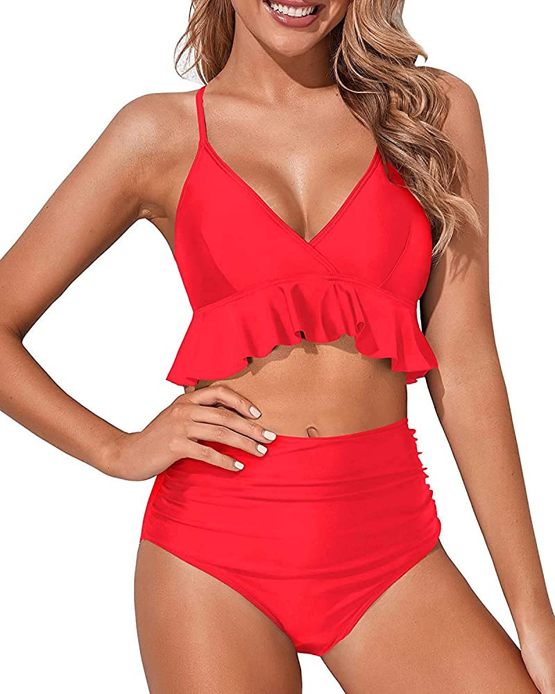 Tempt Me Women Two Piece Swimsuits High Waisted Bikini Set Ruffle Flounce Tummy Control Bottoms B... | Amazon (US)