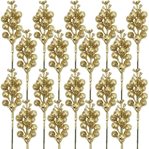 Crafare 24 Pack 7.5Inch Christmas Glitter Berries Stems Artificial Christmas Picks for Christmas Tre | Amazon (US)