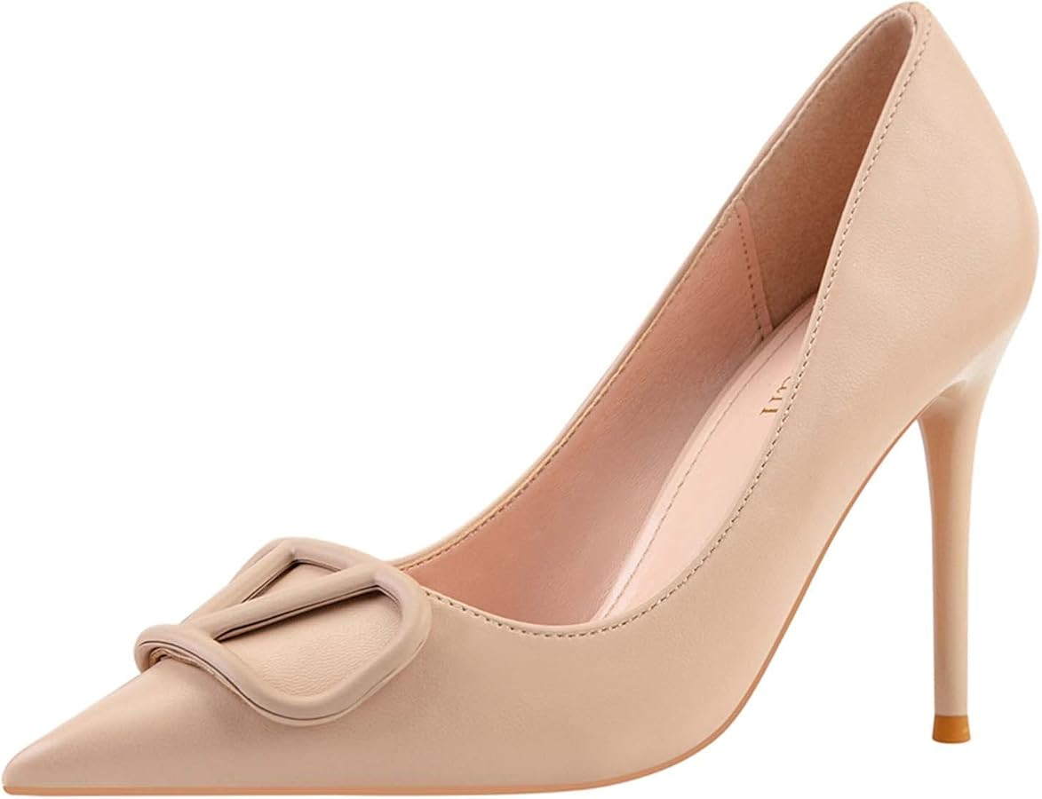JOEupin Women Pointed Toe Pumps Mid-Heel Pumps Formal Wedding Bridal Classic Stiletto Heel | Amazon (US)
