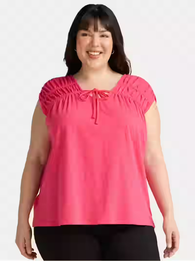 Terra & Sky Women's Plus Size Shirred Tie Top | Walmart (US)