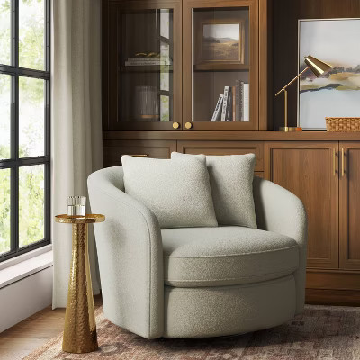 Oversized Upholstered Swivel Accent Chair with Pillows Cream Boucle - Threshold™ | Target