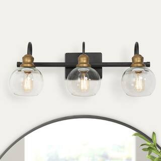 LNC Modern Brass Black Vanity Light 3-Light Farmhouse Transitional Mid-Century Globe Bathroom Wal... | The Home Depot