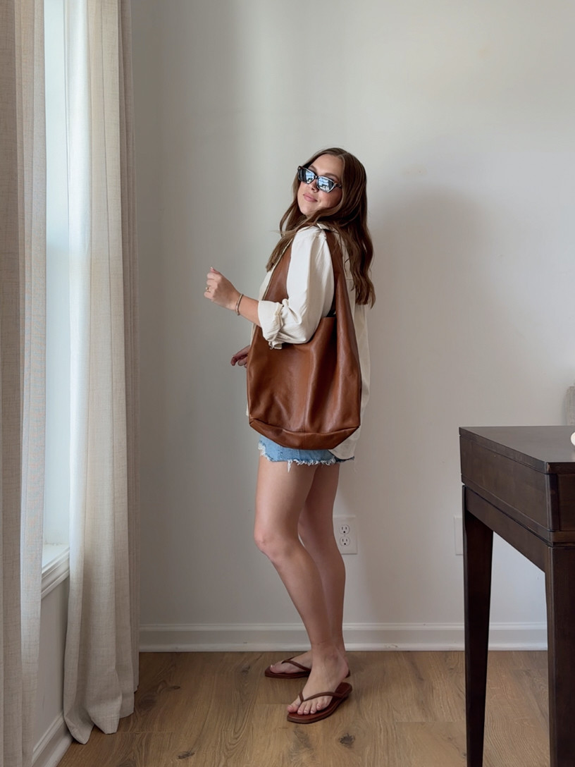 wearing a 28 in the abercrombie denim shorts. medium in the cotton button up shirt and a medium in the cotton tank top from old navy. 

 #LTKootd #LTKmomlife #LTKPetite