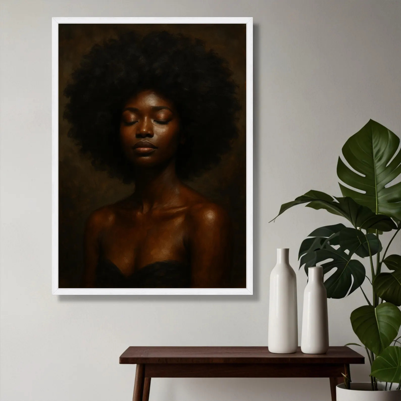 Serene Portrait of African Woman With Natural Afro Hair, Close-up Canvas Wall Art, Elegant Female... | Etsy (US)