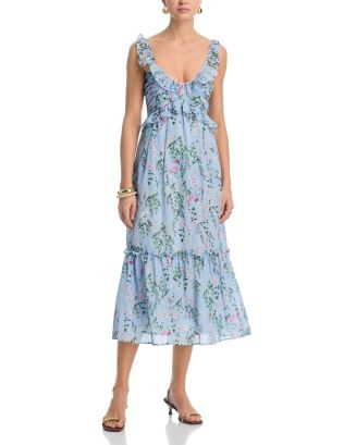 Flower Bouquet Ruffle V Neck Midi Dress - Exclusive | Bloomingdale's (AU)