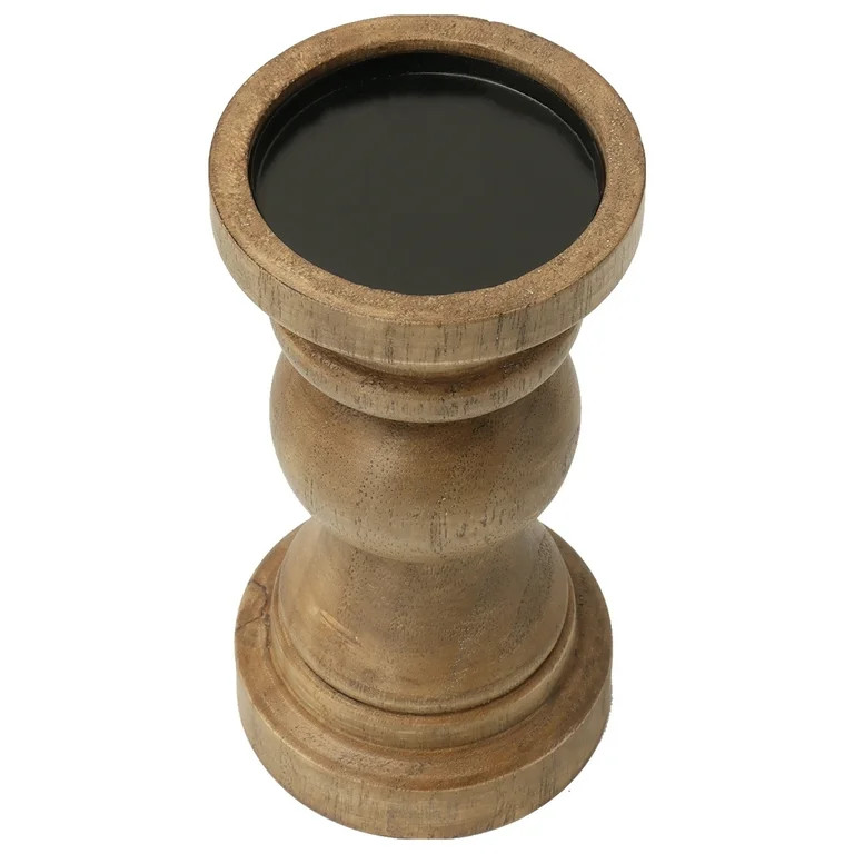 Mainstays Decorative Wood Pillar Candleholder, Teak, 7.8" | Walmart (US)