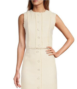 Milly Tweed Frayed Edge Round Neck Coordinating Cropped Vest | Dillard's