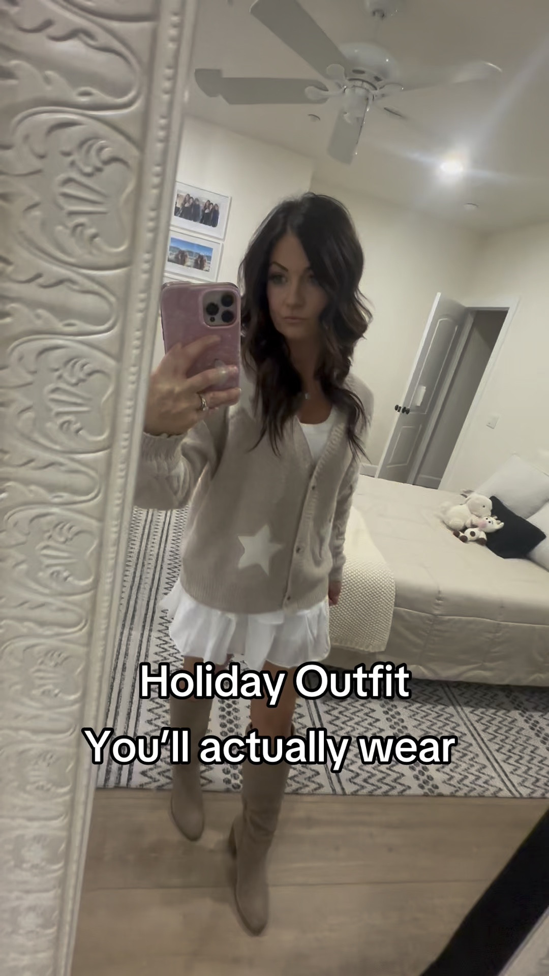 Holiday outfits you’ll actually wear. Comfy outfits for fall or winter. 

#ootd #cardigans #boots #skort #holidayoutfits #holidaylooks #comfyoutfit #casualoutfit 

#LTKSeasonal #LTKstyletip