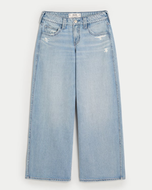 Low-Rise Distressed Light Wash Super Baggy Jeans | Hollister (US)
