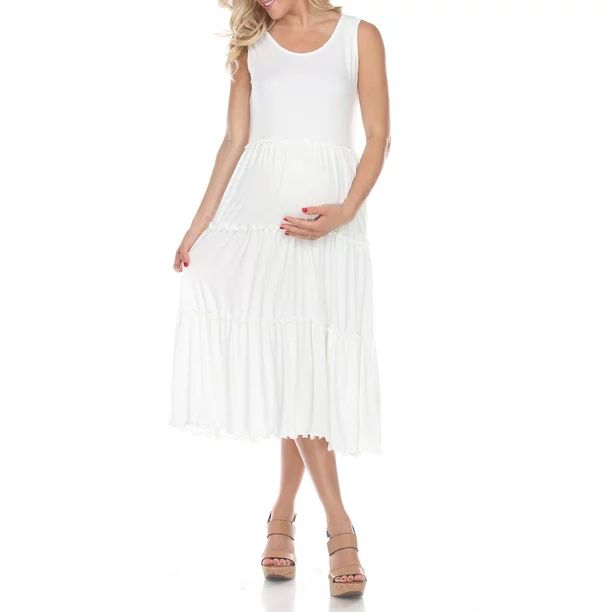 White Mark Women's Maternity Scoop Neck Teired Midi Dress - Walmart.com | Walmart (US)