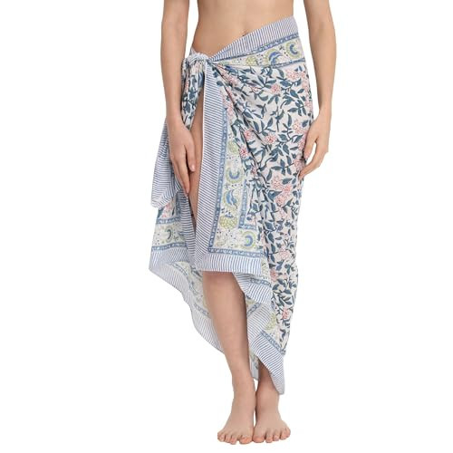 parihan Cotton Block Print long Beach Pareo Sarong Swimsuit Cover Ups Women Wrap | Amazon (US)