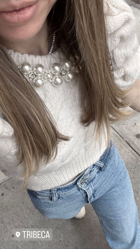 Faux pearl sweater and jeans. New York travel aesthetic  

#LTKtravel #LTKshoecrush #LTKstyletip