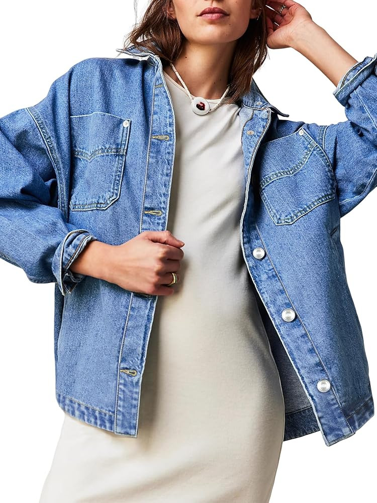 Womens Denim Jacket Wash Jean Jacket Coats With Pockets | Amazon (US)
