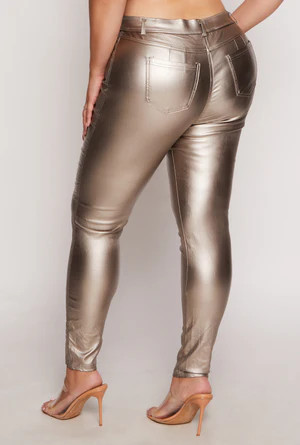 Plus Size Metallic Faux Leather Pull On Pants | Rainbow Shops