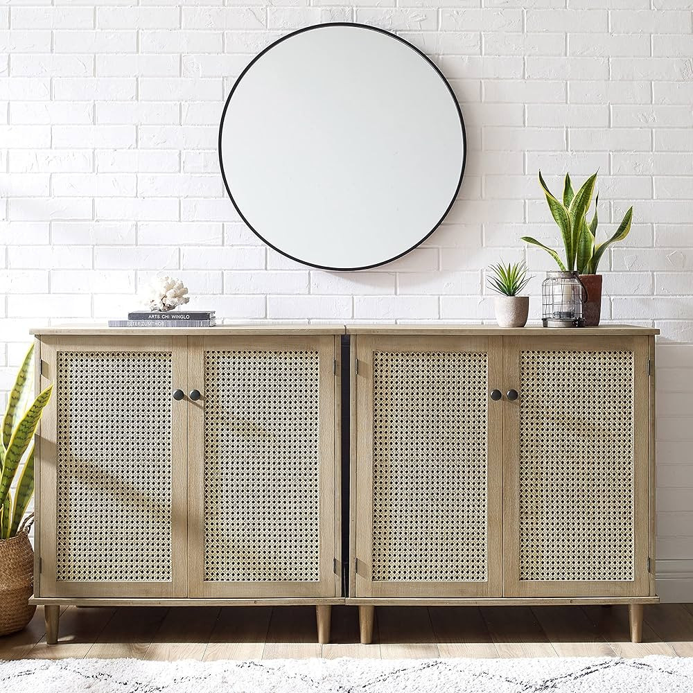 Art Leon Storage Cabinet, Set of 2, Mid Century Modern Accent Cabinet with 2 Mesh Woven Rattan Do... | Amazon (US)