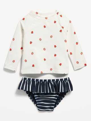 Printed Rashguard Top & Ruffled Bikini Swim Set for Baby | Old Navy (US)