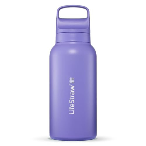 LifeStraw Go Series – Insulated Stainless Steel Water Filter Bottle for Travel and Everyday Use, Removes Bacteria, Parasites and Microplastics, Improves Taste, 1L Thistle Purple | Amazon (US)