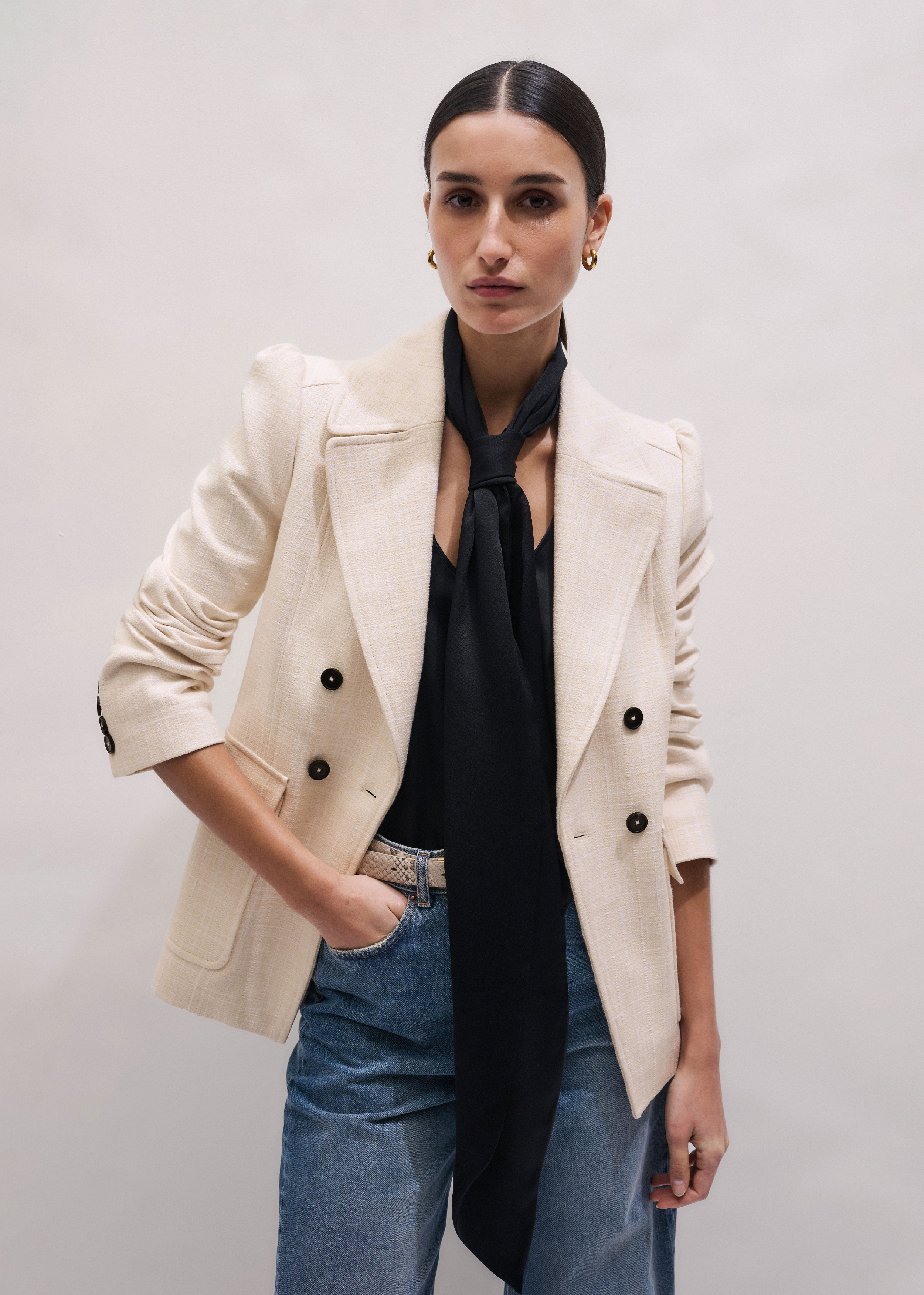 Feminine Sleeve Blazer Textured Cotton | ME+EM Global (Excluding US)