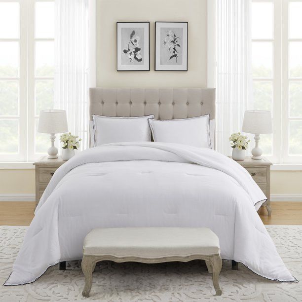My Texas House Lexie 3-Piece White/Black Cotton Slub Comforter Set, King | Walmart (US)
