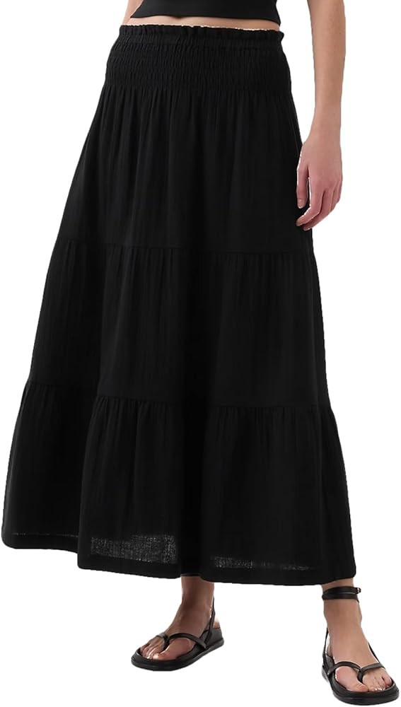 Women Boho Long Skirt Y2k Elastic High Waist Ruffle Pleated Swing Maxi Skirt Casual Tiered Prairi... | Amazon (US)