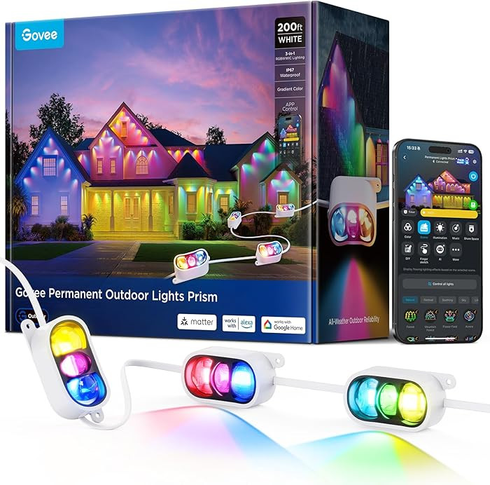 Govee Permanent Outdoor Lights Prism, 200ft with 72 Triple-Color Lighting Heads, 100+ Scene Modes... | Amazon (US)