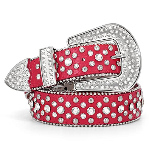 JASGOOD Western Rhinestone Belt for Men and Women, Ladies Vintage Cowgirl Cowboy Bling Waist Belt for Jeans Pants Dress, C-Red,Suit Pants Size 34"-38" | Amazon (US)