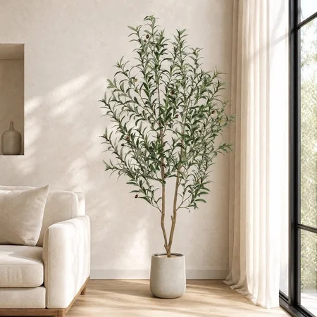 ROMSWI 6FT Artificial Tree Tall with Pot, Olive Faux Plant with Lifelike Fruits and Natural Wood Trunk for Indoor Home House Office Decor | Walmart (US)