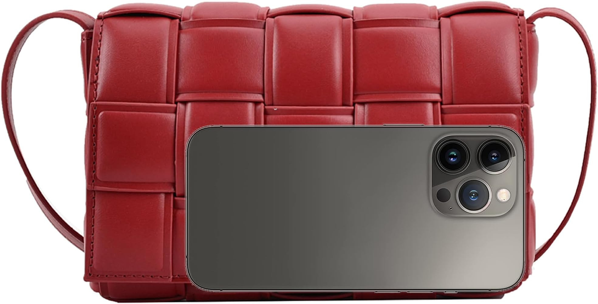 Women Small Woven Padded Cassette Crossbody Shoulder Bag，Hand Woven Leather Tote Bag Square Tre... | Amazon (US)