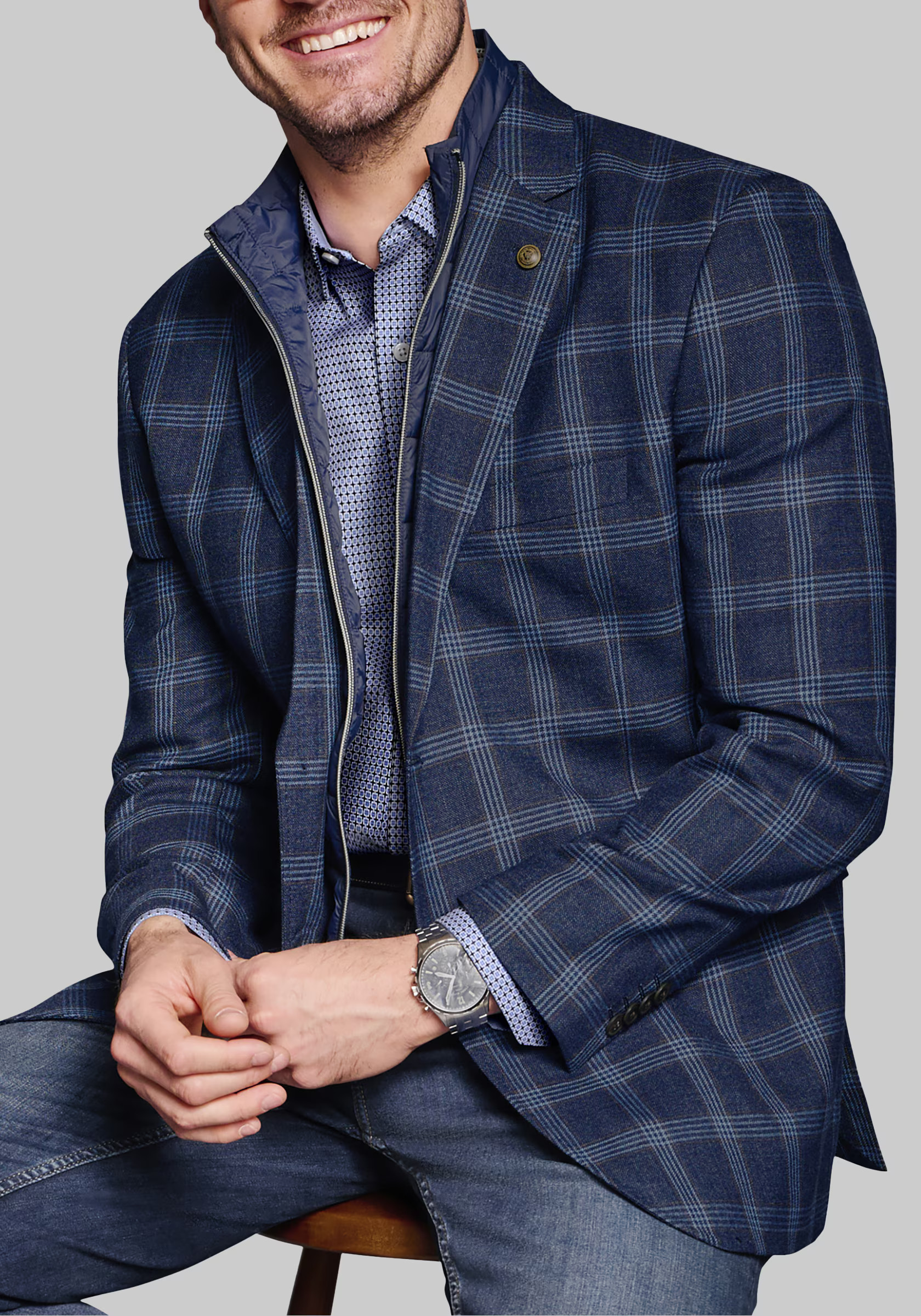 Johnston & Murphy Tailored Fit Plaid Bib Blazer | Jos. A. Bank