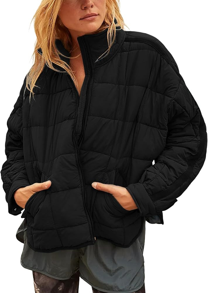 Freyhem Quilted Puffer Jacket Women Lightweight Short Zip Up Padded Coat with Pockets | Amazon (US)